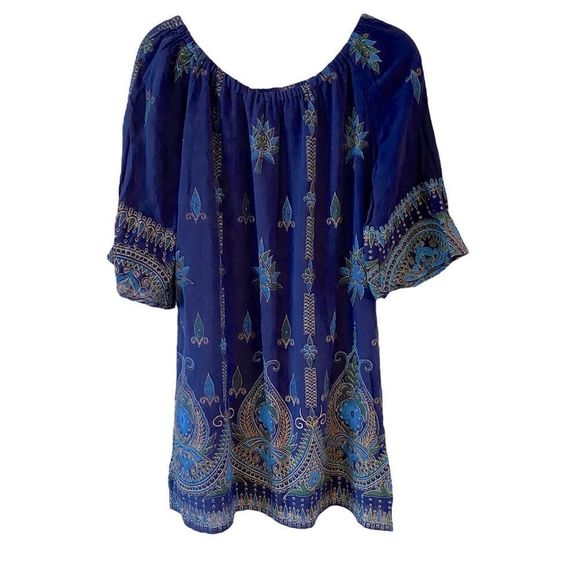 Lapogee Dresses & Skirts - Lapogee tunic style minidress w/half sleeves and peacock print